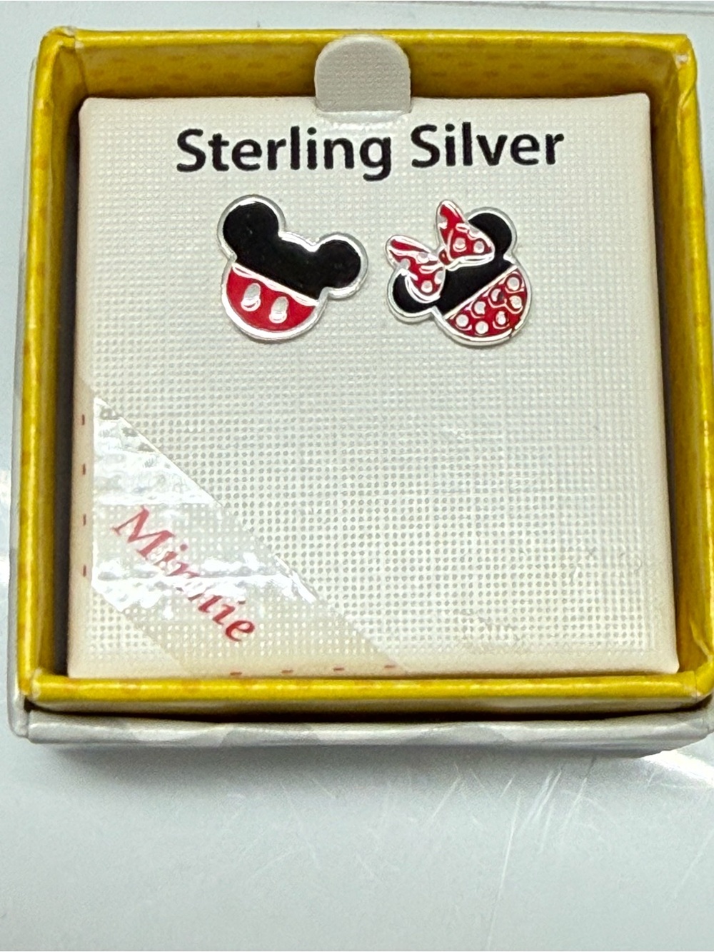 Disney Red and Black Minnie & Mickey Sterling Silver Stud Earrings